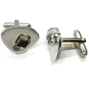 Shields Cufflinks Silver Tone Clear Black Stones Tux Shirt Dress Suit Vintage